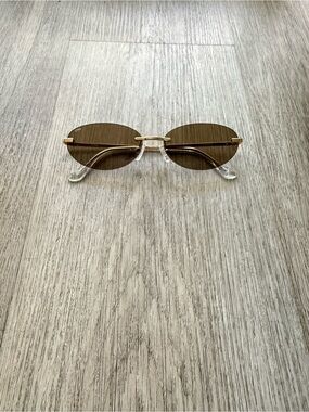 otra jasmine gold brown small slim sleek narrow rimless sunglasses eyewear NEW